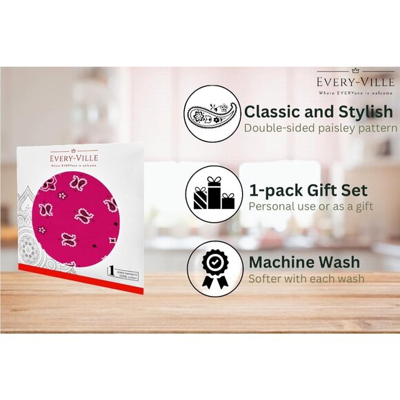 Women's Dark Pink Cotton Bandana Large Cowgirl Handkerchief Headband Scarf - Picture 3 of 7